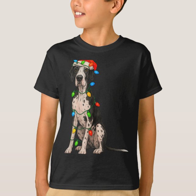Camiseta Great Dane Christmas Lights Dog Lover Xmas Pajama  (Anverso)