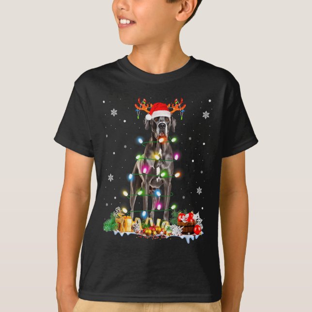 Camiseta Great Dane Christmas Santa Hat Fairy Lights Pajama (Anverso)