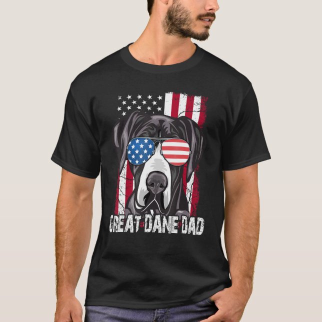 Camiseta Great-Dane Dad Father Day  American Flag Dog 4th o (Anverso)