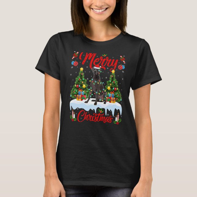Camiseta Great Dane Dog Ilumina Xmas Tree Santa Great Dane  (Anverso)