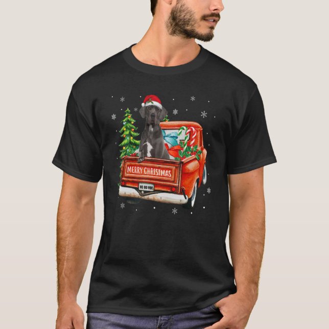 Camiseta Great Dane Dog Ride Red Truck Christmas Dog  Pajam (Anverso)