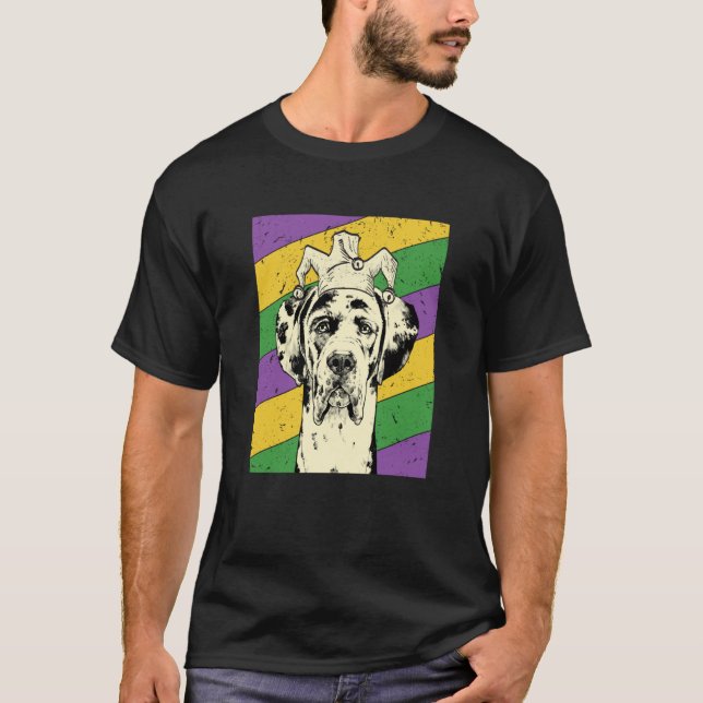 Camiseta Great Dane Jester Mardi Gras Dog Mom or Dad  1 (Anverso)