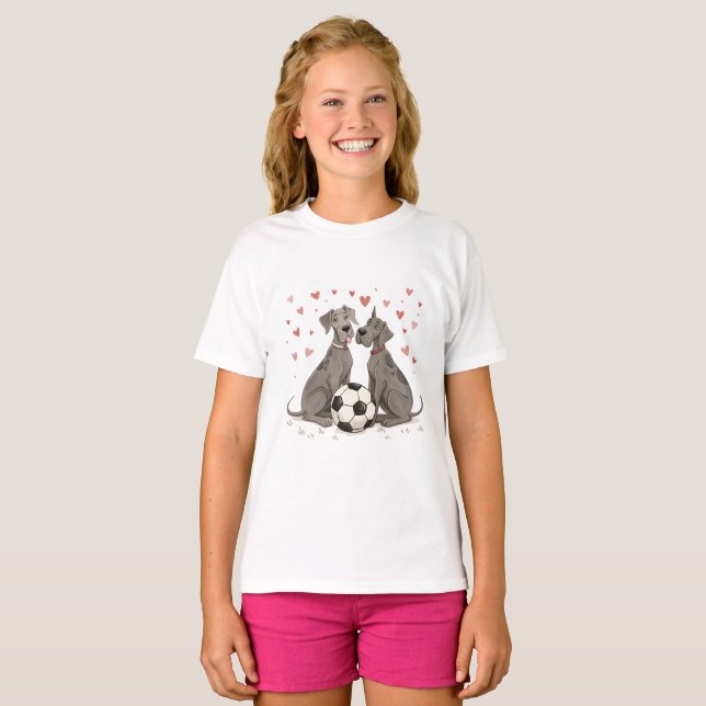 Camiseta Great Dane with soccer ball for Valentine's Day (Anverso completo)