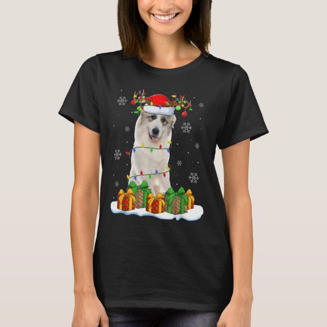 Camiseta Great Pyrenees Dog Christmas Lights Santa Pet Dog  (Anverso)