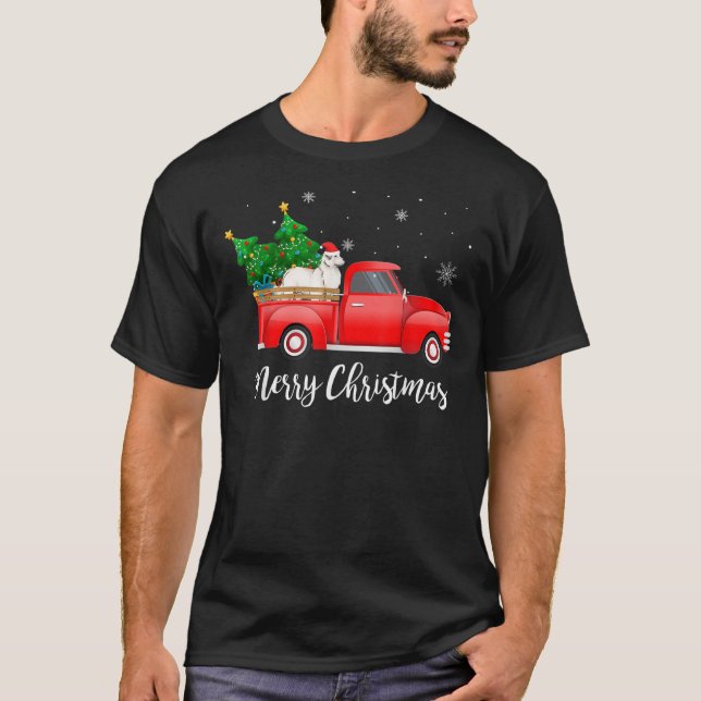 Camiseta Great Pyrenees Dog Riding Red Truck Christmas T-Sh (Anverso)