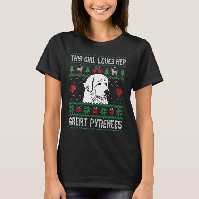 Camiseta Great Pyrenees Girl Cool Ugly Christmas for Dog Mo (Anverso)
