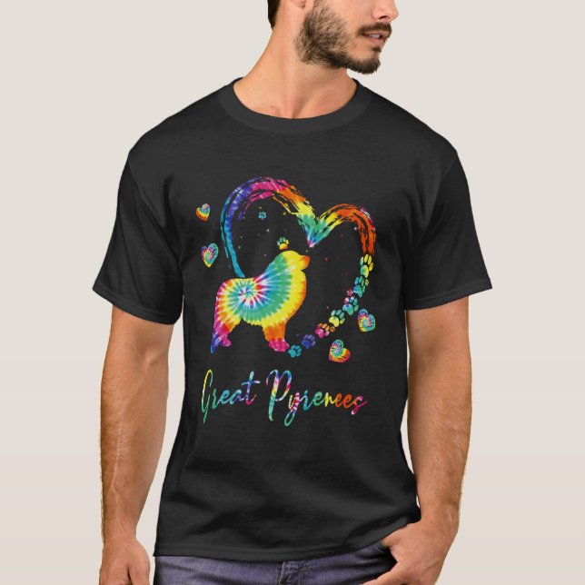 Camiseta Great Pyrenees Tie Dye Rainbow Dog (Anverso)