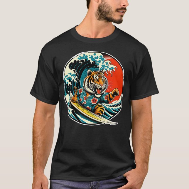 Camiseta Great Wave Kanagawa Bengal Tiger Surfing (Anverso)