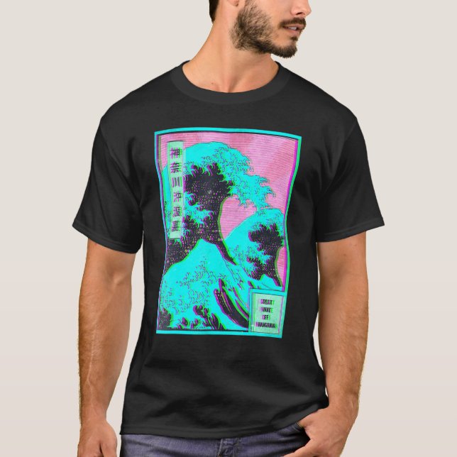 Camiseta Great Wave off Kanagawa Vaporwave Glitch Aesthetic (Anverso)