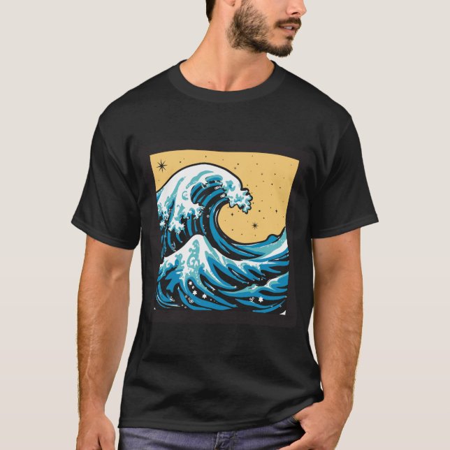 Camiseta Great Wave Under a Yellow Sky. Vector graphic. (Anverso)