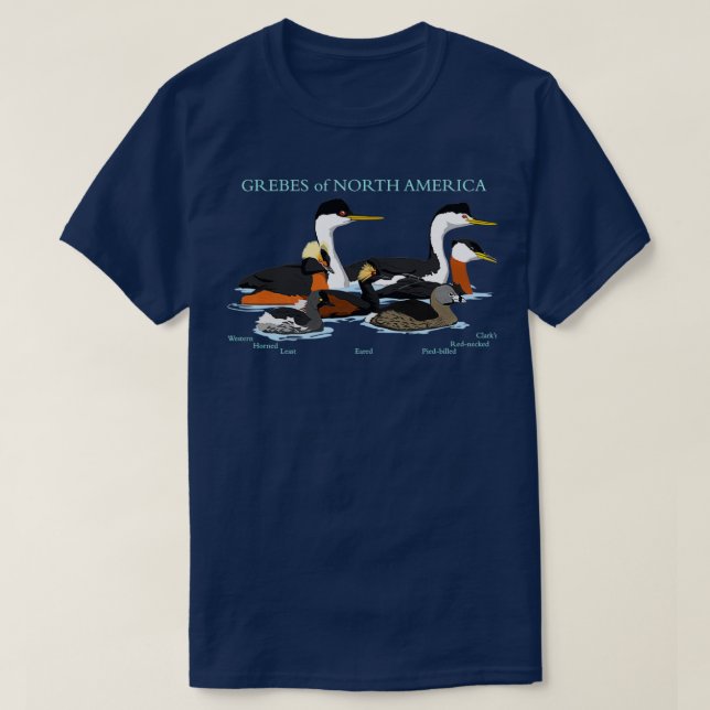 Camiseta Grebes de América del Norte con texto (Diseño del anverso)