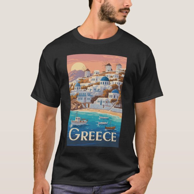 Camiseta Grecia Mikonos Ilustracion Viaje arte (Anverso)