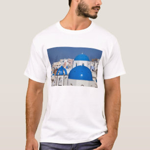 Camiseta Grecia, Santorini. Campanario y cúpulas azules de