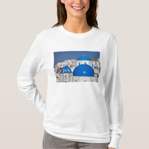 Camiseta Grecia, Santorini. Campanario y cúpulas azules de
