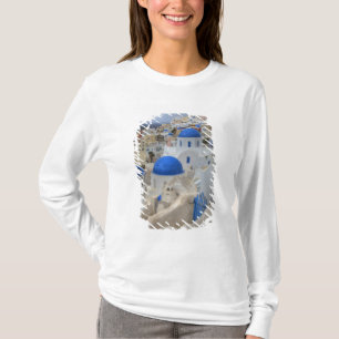 Camiseta Grecia, Santorini. Campanario y cúpulas azules de