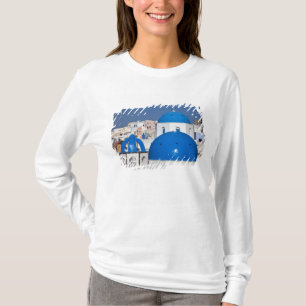 Camiseta Grecia, Santorini. Campanario y cúpulas azules de