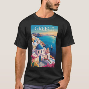 Camiseta Grecia Santorini Ilustracion Viaje Arte Vintage