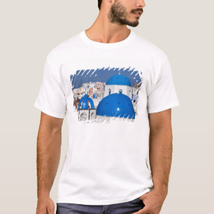 Camiseta Grecia, Santorini. Torre Bell y cúpulas azules de