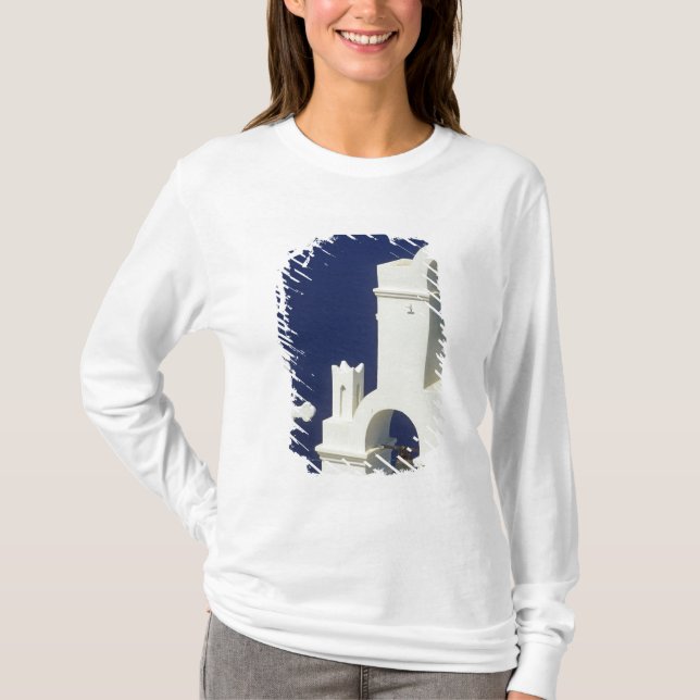 Camiseta Grecia, Santorini. Vista de una iglesia griega y (Anverso)