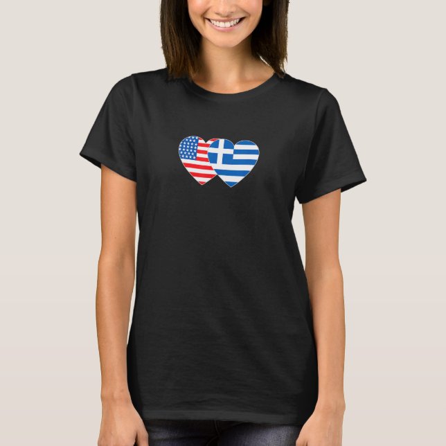 Camiseta Greece and USA Flag Twin Heart for Greek Hellas Am (Anverso)