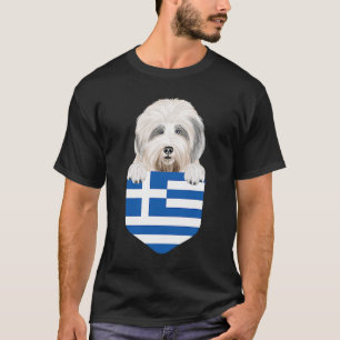 Camiseta Greece Flag Old English Sheepdog Dog In Pocket
