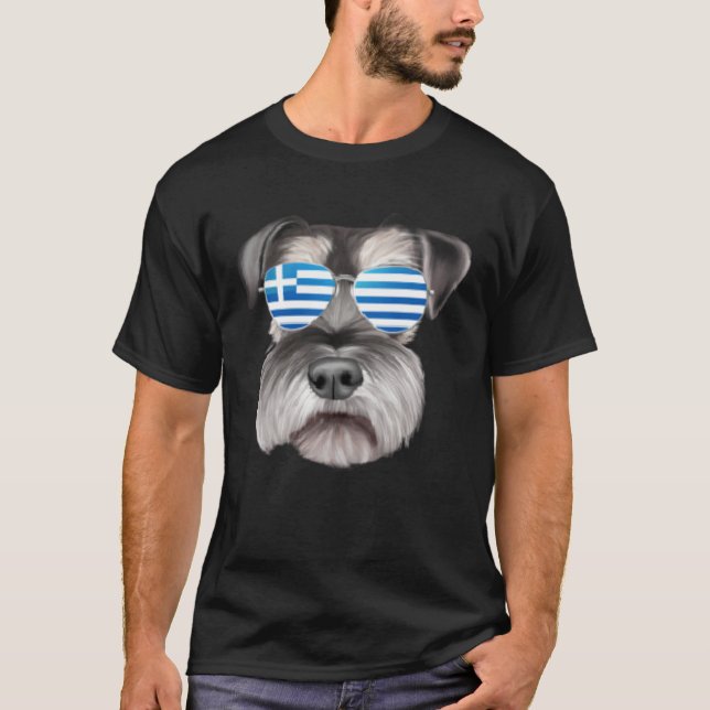 Camiseta Greek Flag Miniature Schnauzer Dog Greece Pocket (Anverso)