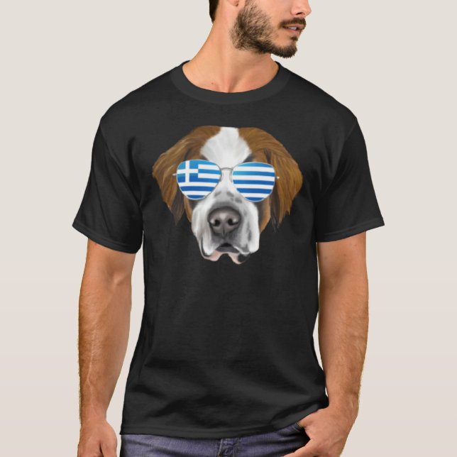 Camiseta Greek Flag St Bernard Dog Greece Pocket (Anverso)