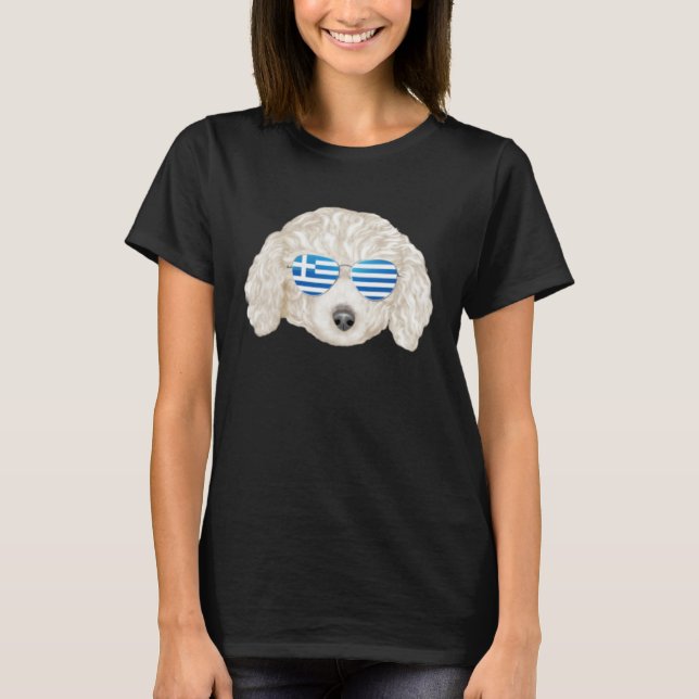 Camiseta Greek Flag White Poodle Dog Greece Pocket (Anverso)