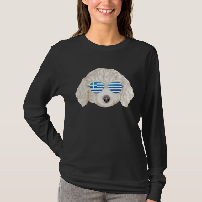 Camiseta Greek Flag White Poodle Dog Greece Pocket (Anverso)