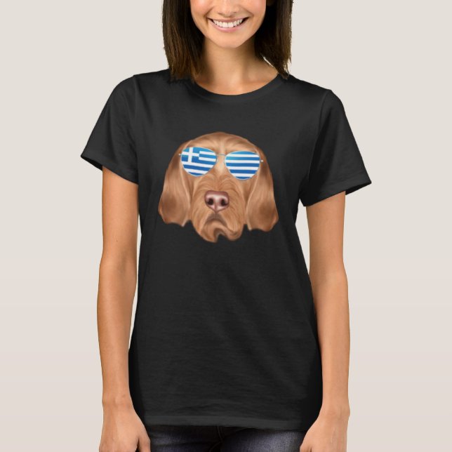 Camiseta Greek Flag Wirehaired Vizsla Dog Greece Pocket (Anverso)
