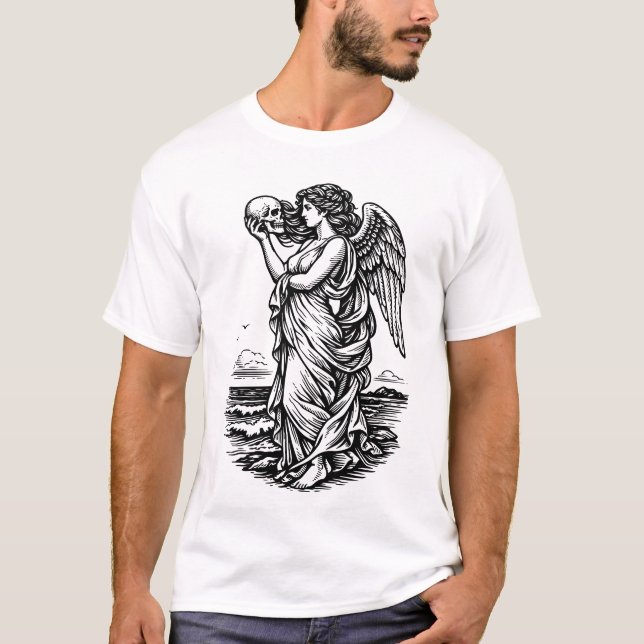 Camiseta Greek goddess Aphrodite at the sea with the skull (Anverso)
