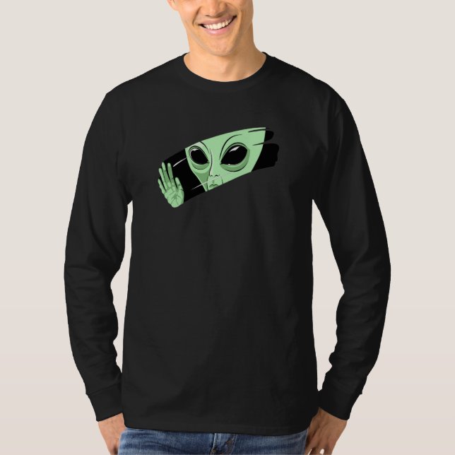 Camiseta Green Alien Behind the Glass Peeking Alien Space U (Anverso)