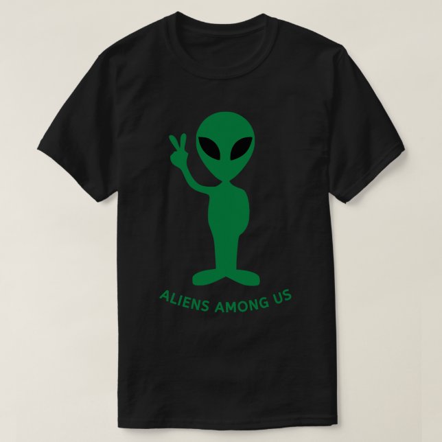 Camiseta Green Alien Peace Hand V Rótulo SciFi Aliens Amo (Diseño del anverso)
