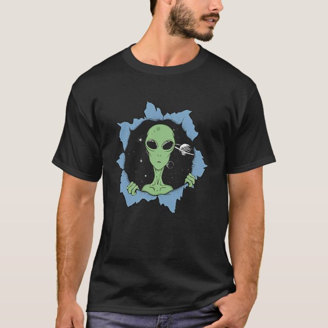 Camiseta Green Alien Peeking from a Hole in the Space  Alie (Anverso)