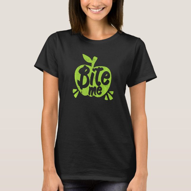 Camiseta Green Apples Bite Me Distressed Apple Lovers Premi (Anverso)