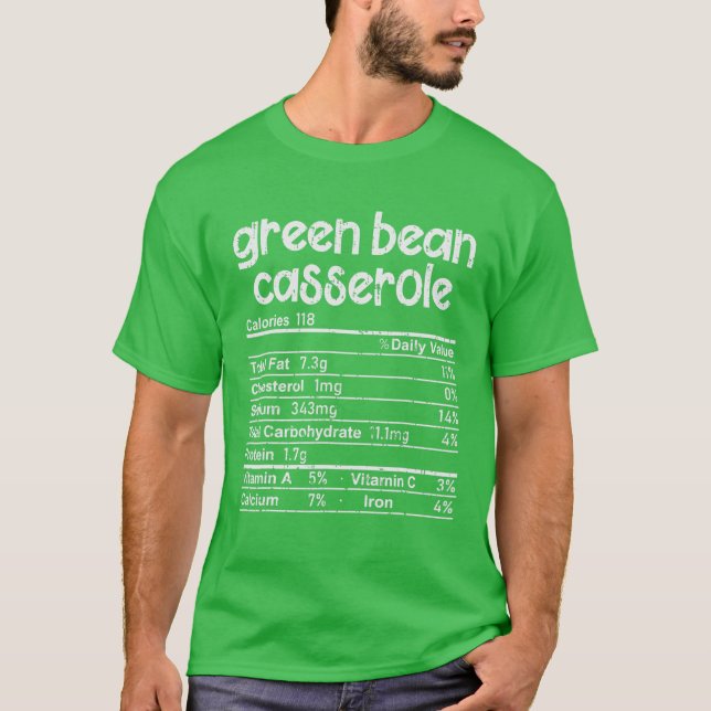Camiseta Green Bean Casserole Food Nutrition Facts Family M (Anverso)