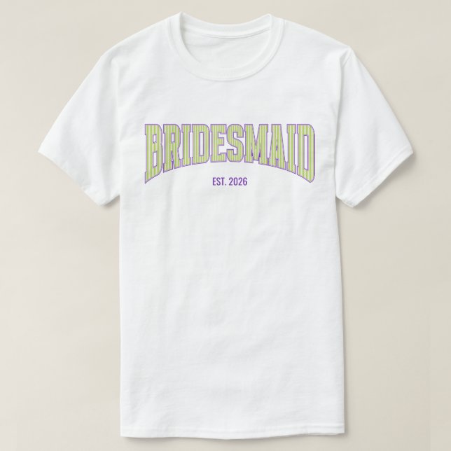 Camiseta Green + Beige Stripe Purple Varsity BRIDESMAID (Diseño del anverso)