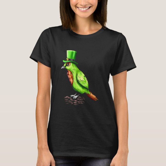 Camiseta Green Bird With Leprechaun Hat On St Patricks Day (Anverso)