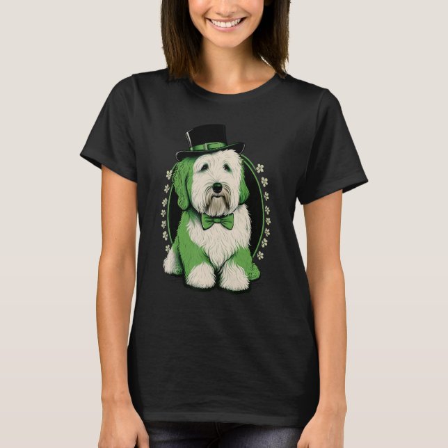 Camiseta Green Bobtail shamrock St Patricks Day Old English (Anverso)