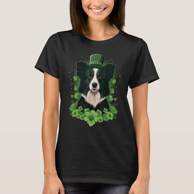 Camiseta Green Border Collie shamrock St Patricks Day Borde (Anverso)