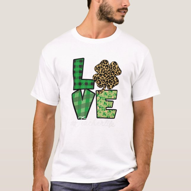 Camiseta Green Buffalo Plaid Leopard Shamrock Truck St. Pat (Anverso)