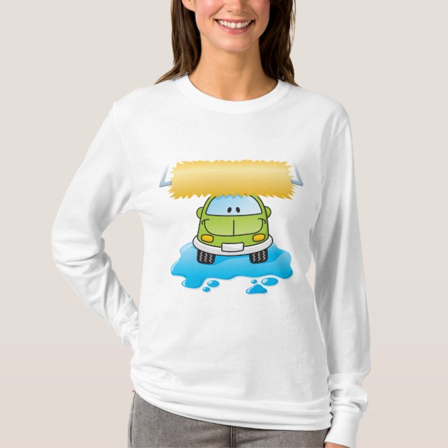 Camiseta Green Cartoon Car Wash Happy Little Car (Anverso)