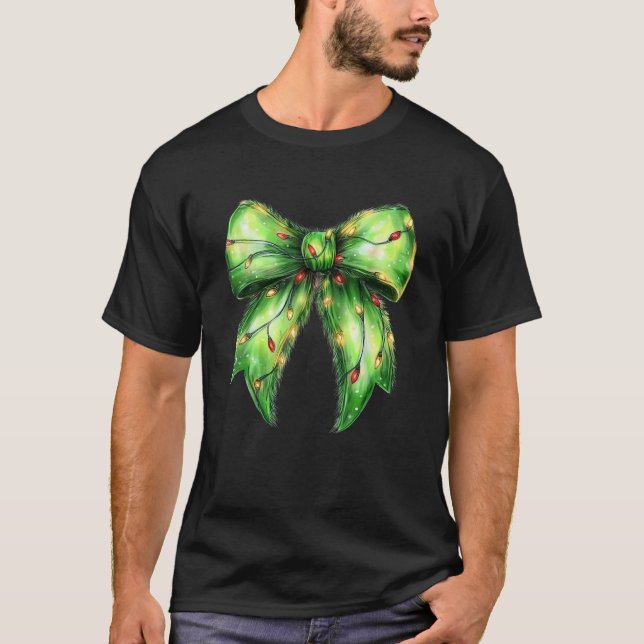 Camiseta Green Coquette Bow Merry Christmas Light Bow Funn (Anverso)