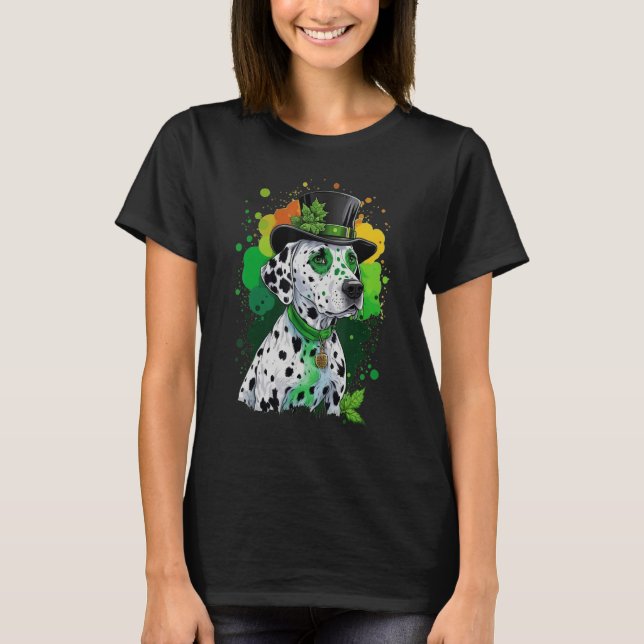 Camiseta Green Dalmatian shamrock on St Patricks Day Dalmat (Anverso)