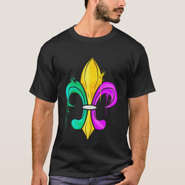 Camiseta Green Golden And Purple Fleur De Lis For Mardi Gra (Anverso)