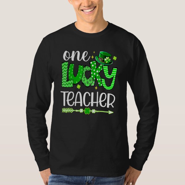 Camiseta Green Leopard Shamrock One Lucky Teacher St Patric (Anverso)