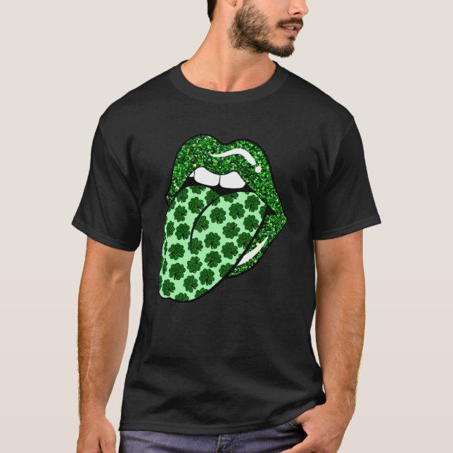 Camiseta Green Lips Mouth Shamrock Tongue Out Saint Patrick (Anverso)