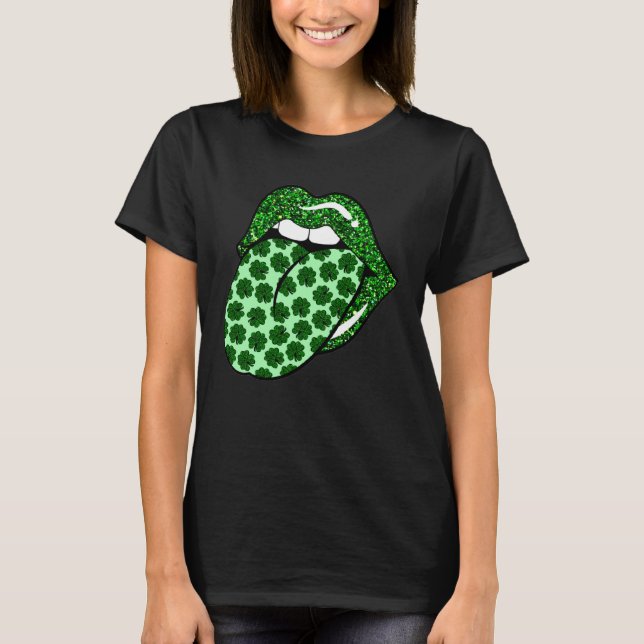Camiseta Green Lips Mouth Shamrock Tongue Out Saint Patrick (Anverso)