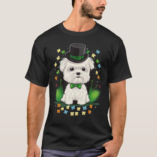 Camiseta Green Maltese dog shamrock on St Patricks Day Malt (Anverso)