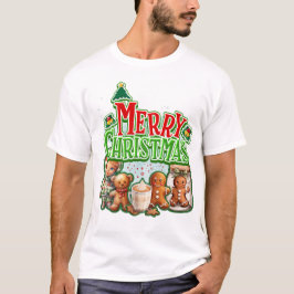 Camiseta Green Merry Christmas Gingerbreds y Child With